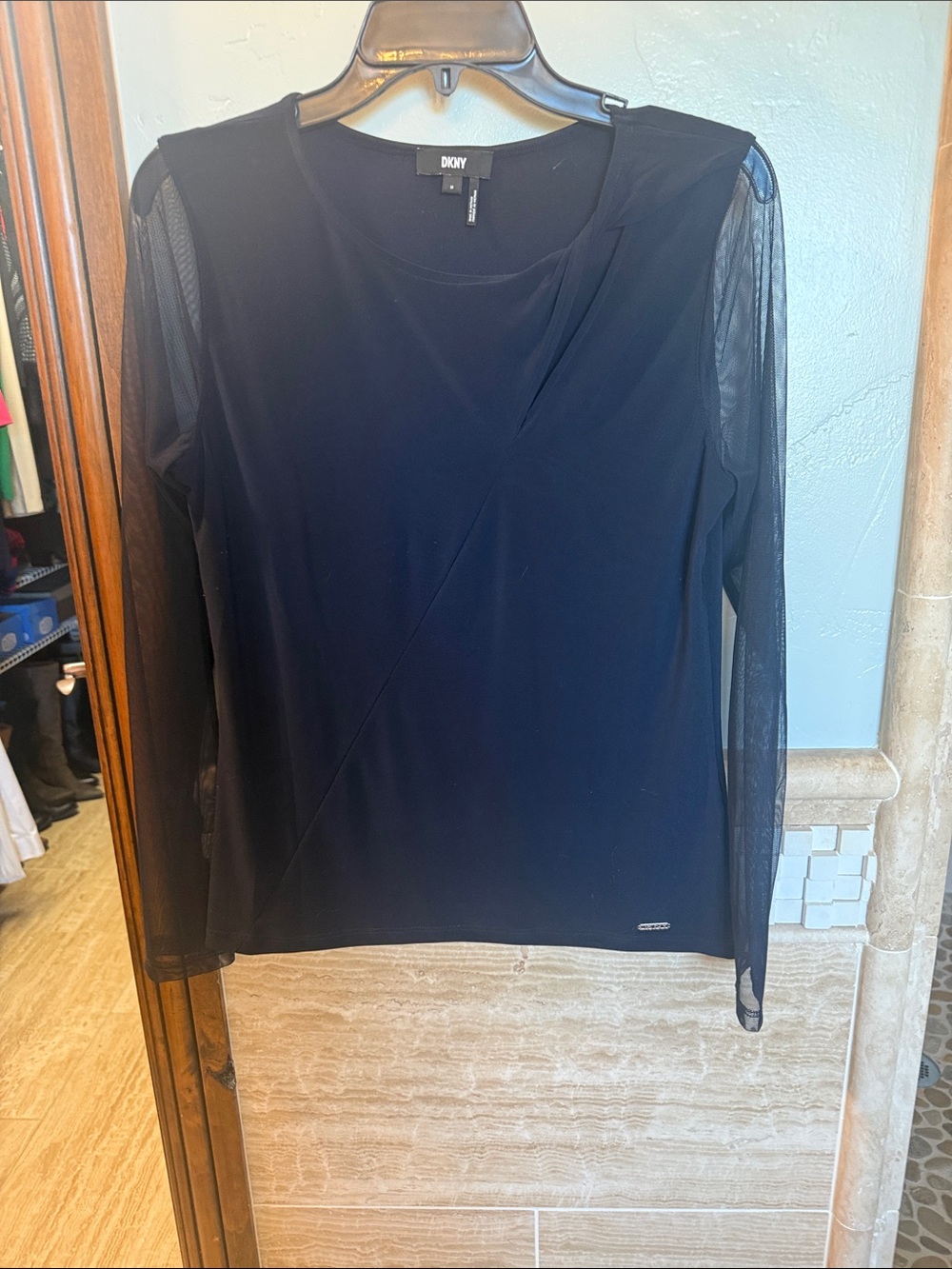 DKNY Navy Sheer-Sleeve Women's Top
